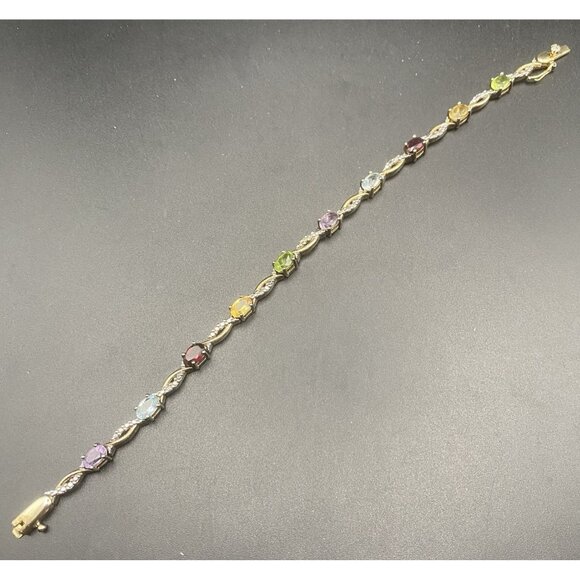 FAS Sterling Vermeil Bracelet Multi Color Gemstone Diamond Accent 2 Tone 7.5" - Picture 12 of 16